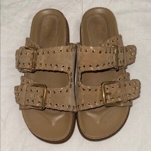 Zara Tan Suede Buckle Sandals {Size 37}